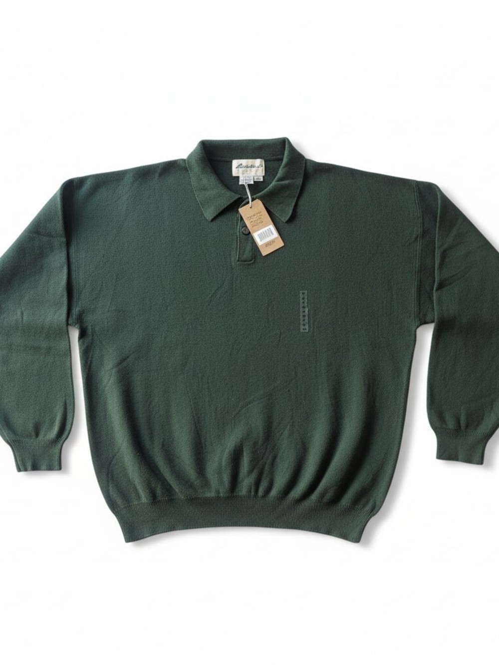 Eddie Bauer Mens Medium Polo Sweater Dark Moss Green 100% Cotton Long Sleeve